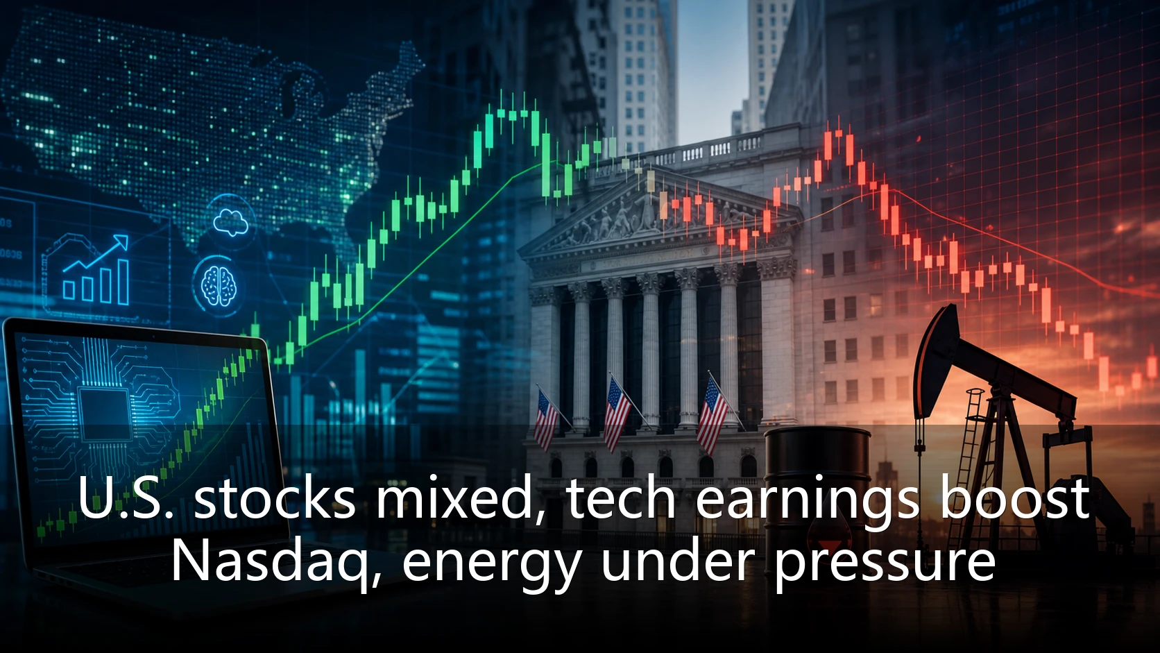 U.S. stocks mixed, tech earnings boost Nasdaq, energy under pressure